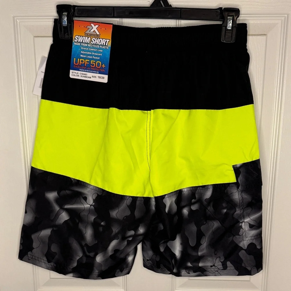 NWT ZeroXposur Boys Black and Neon Yellow Swim Board Shorts - Picture 6 of 7